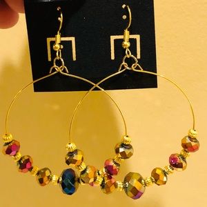 Handmade Multicolored Beaded Hoop Earrings